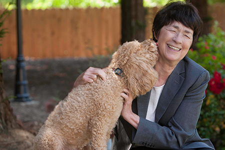 UC Merced - Chancellor Leland with her dog, Chance.