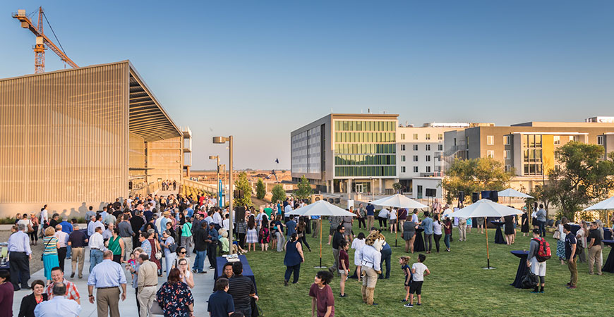 Hundreds gathered to celebrate the opening of the first three buildings of the Merced 2020 Project.