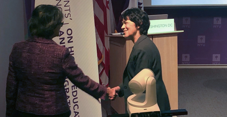 Chancellor Dorothy Leland with California Congresswoman Lucille Roybal-Allard at the first convening of the Presidents’ Alliance on Higher Education and Immigration.