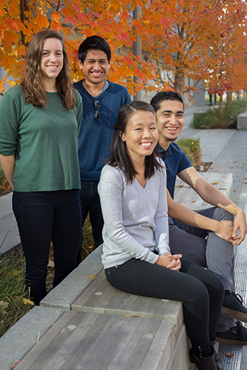 The Hypercats — Isabella Domi, Benjamin Bocanegra (standing) and Huong Phan and Salvador Uvalle (seated) — are on their way to Texas A&M this month for the Hyperloop Competition.