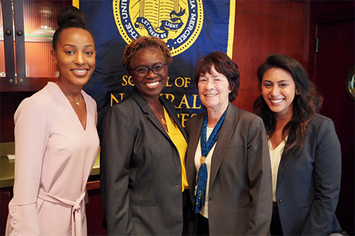From left: Domonique Jones ('16), Lande Ajose, senior higher education policy advisor to Governor Gavin Newsom, Chancellor Leland and Danielle Armedilla ('12), UC Merced Chief of Staff, External Relations.