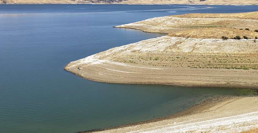 The effects of drought are evident at this reservoir in Merced County.