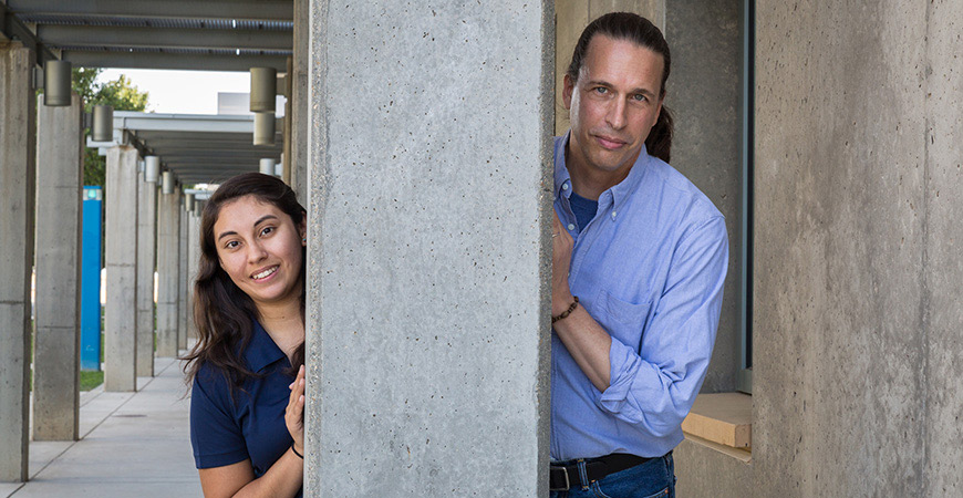 Student Monica Perales and 'Vernal Pool' founder Paul Gibbons.