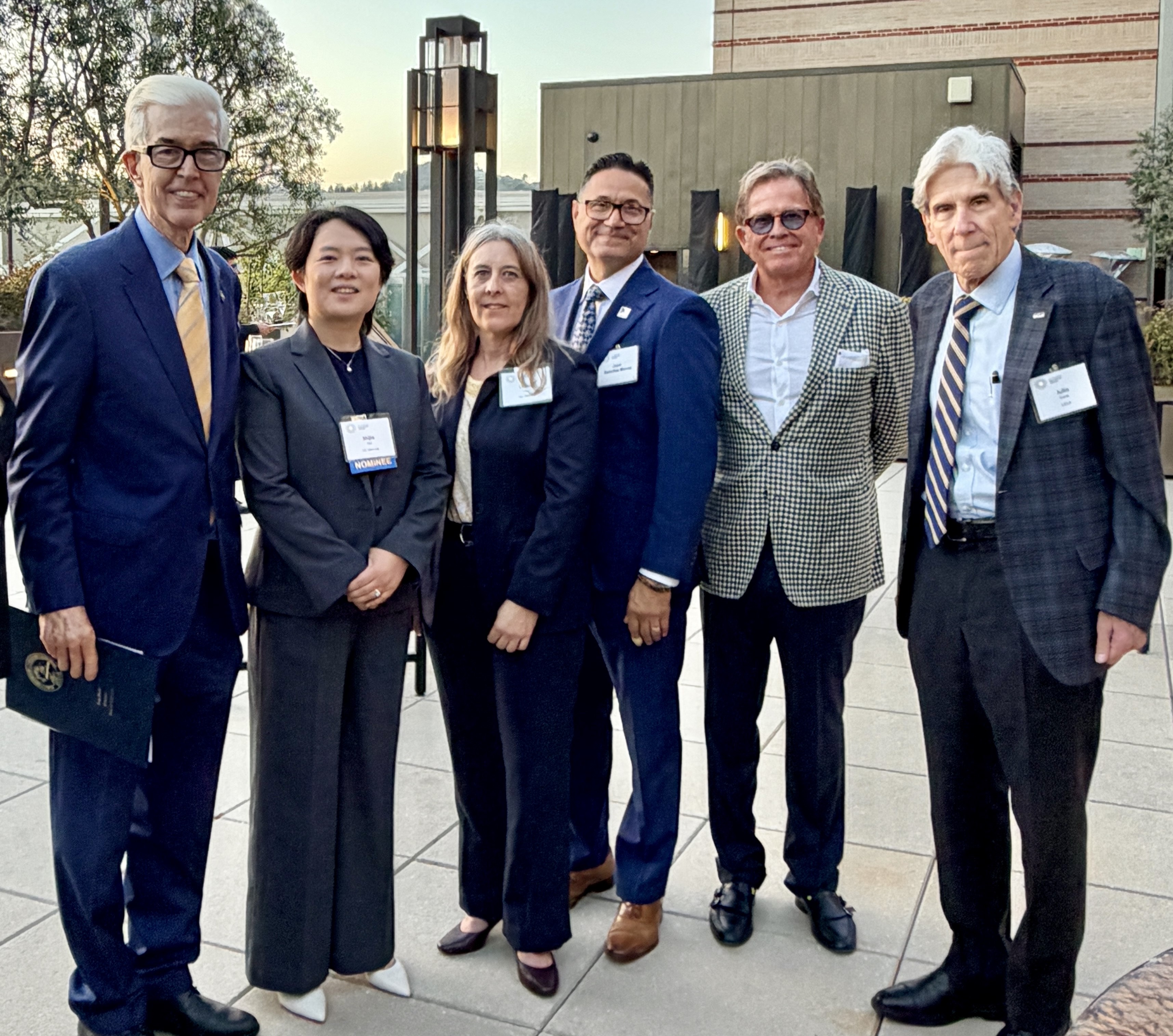 (left to right) Former Governor Gray Davis, Dr. Shijia Pan, Asst. Vice Chancellor for the Office of Technology, Innovation, and Industry Relations Charity Follett, Chancellor Munoz, UC Regent Rusty Areias, and UCLA Chancellor Julio Frenk
