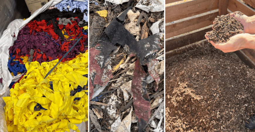 three stages of cotton textile composting