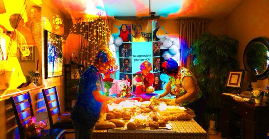 Brightly colored photo of Assyrian women from Miram Ohan multimedia project